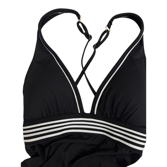 NEW! $172 TRINA TURK MONACO PLEATED PLUNGE ONE PIECE SWIMSUIT BLACK/WHITE SZ 8 - Picture 5 of 8